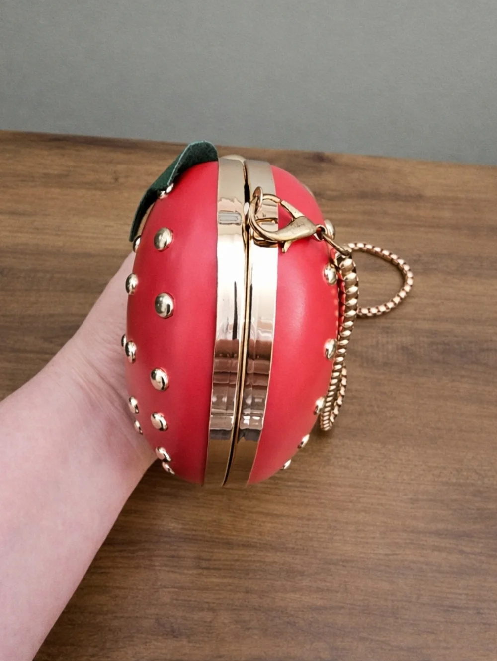 Red Strawberry Heart Mini Bag with Gold Studs - Picture 4 of 7